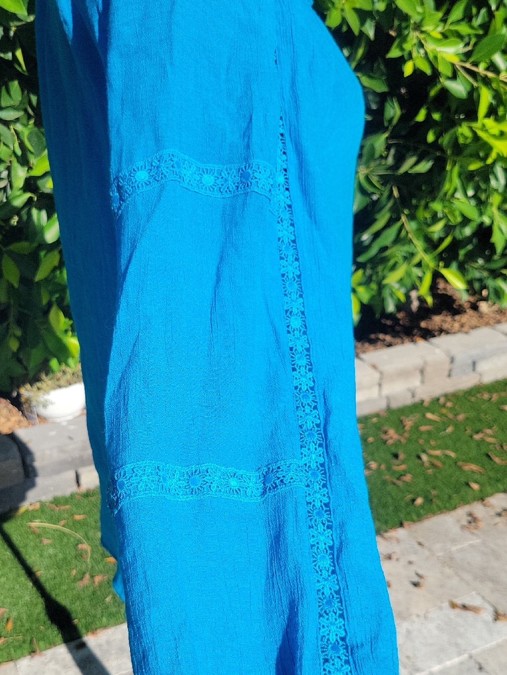 Counterparts Boho Teal Tunic Top With Blousy Crochet Work Sleeves M - Picture 4 of 14